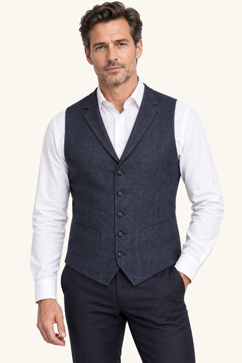 Heren Klassiek Gilet met Revers en Knoopsluiting
