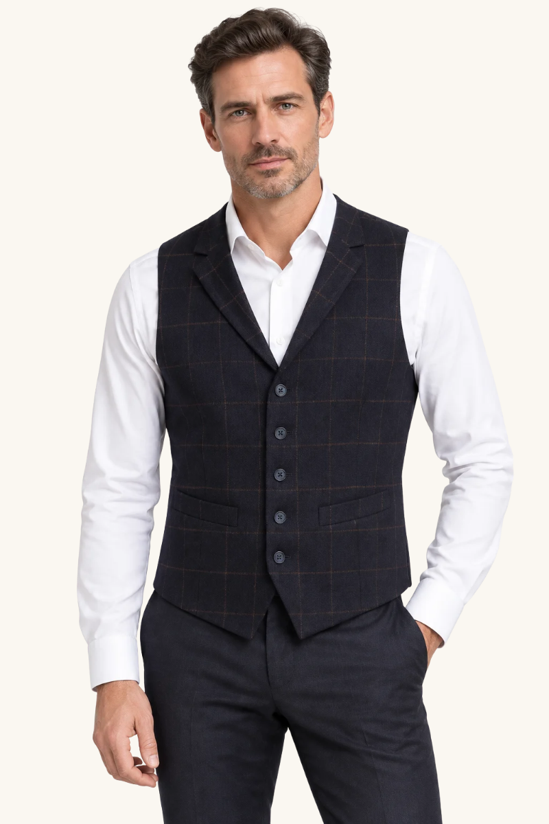 Heren Geruit Gilet met Revers en Knoopsluiting