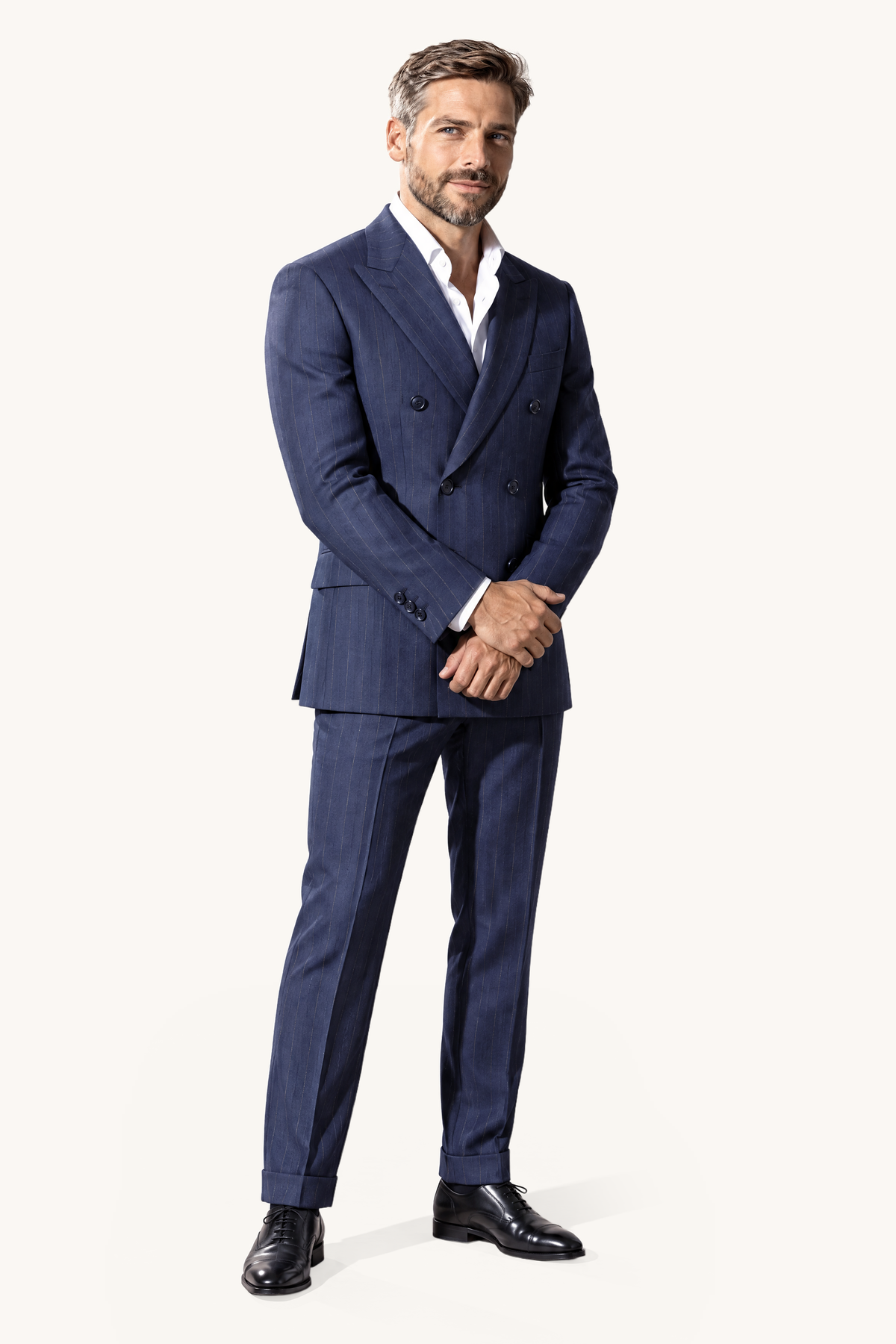 Tuscany DB Dark Blue Banda Suit — volledig pak op model, vooraanzicht