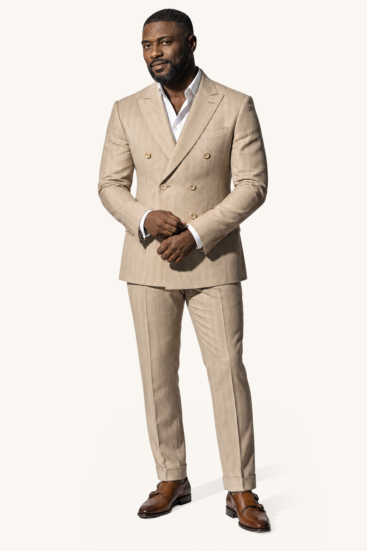 Tuscany DB Sand Banda Suit — volledig pak op model, vooraanzicht
