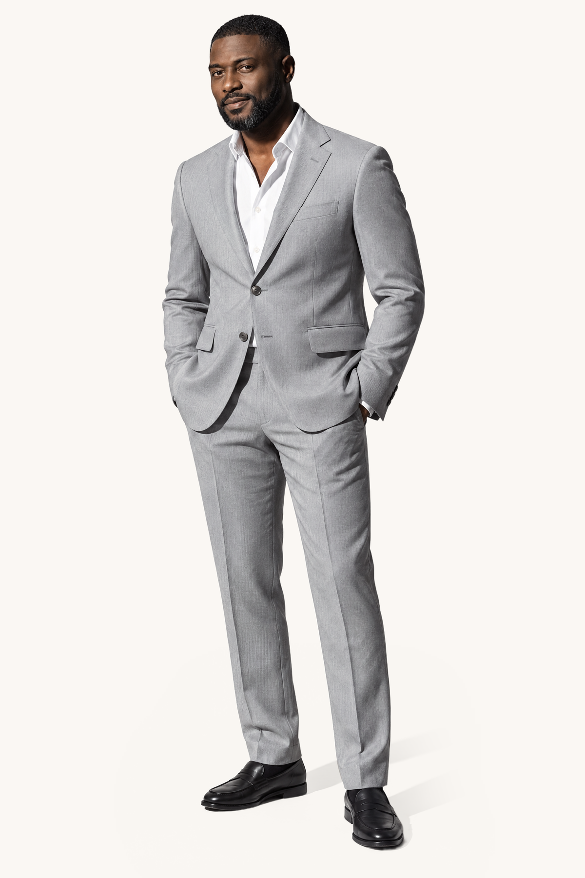 Tuscany Grigio Suit — volledig pak op model, vooraanzicht
