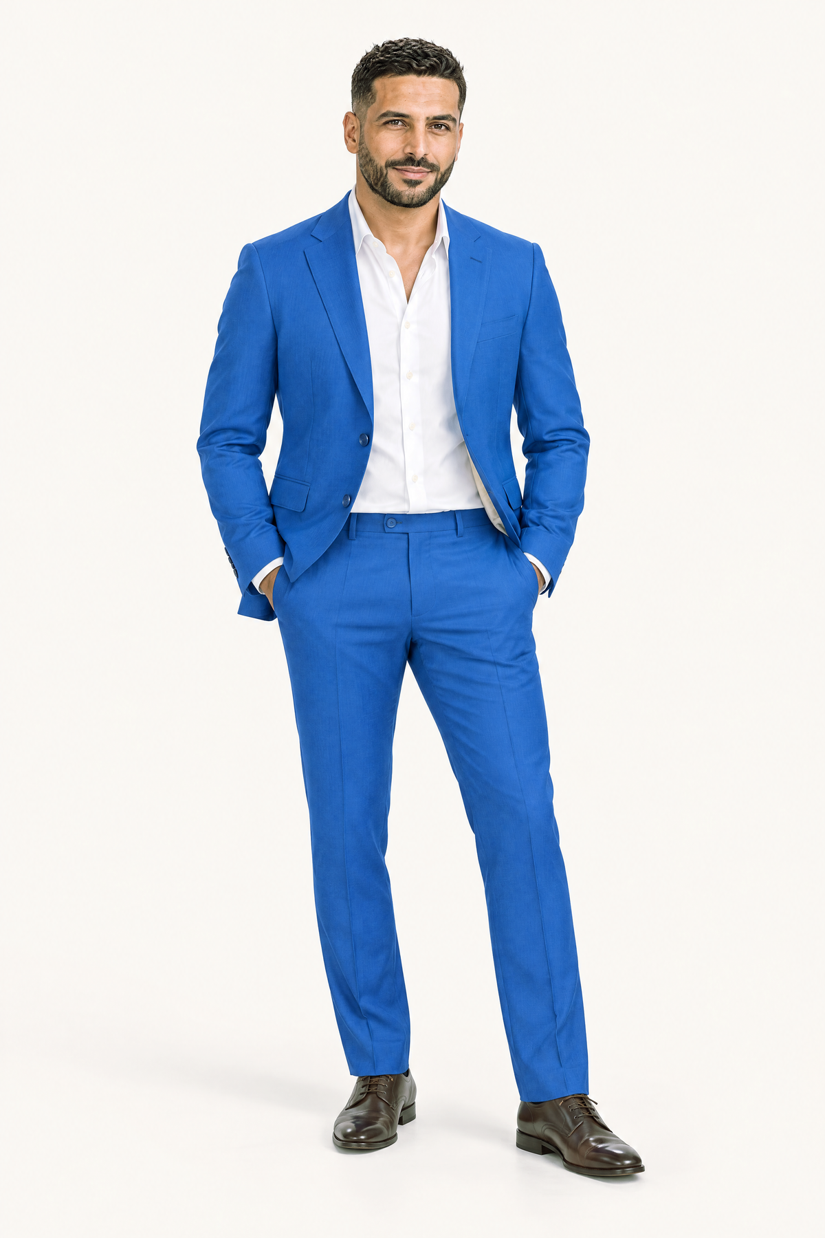 Tuscany Royal Blue Suit — volledig pak op model, vooraanzicht