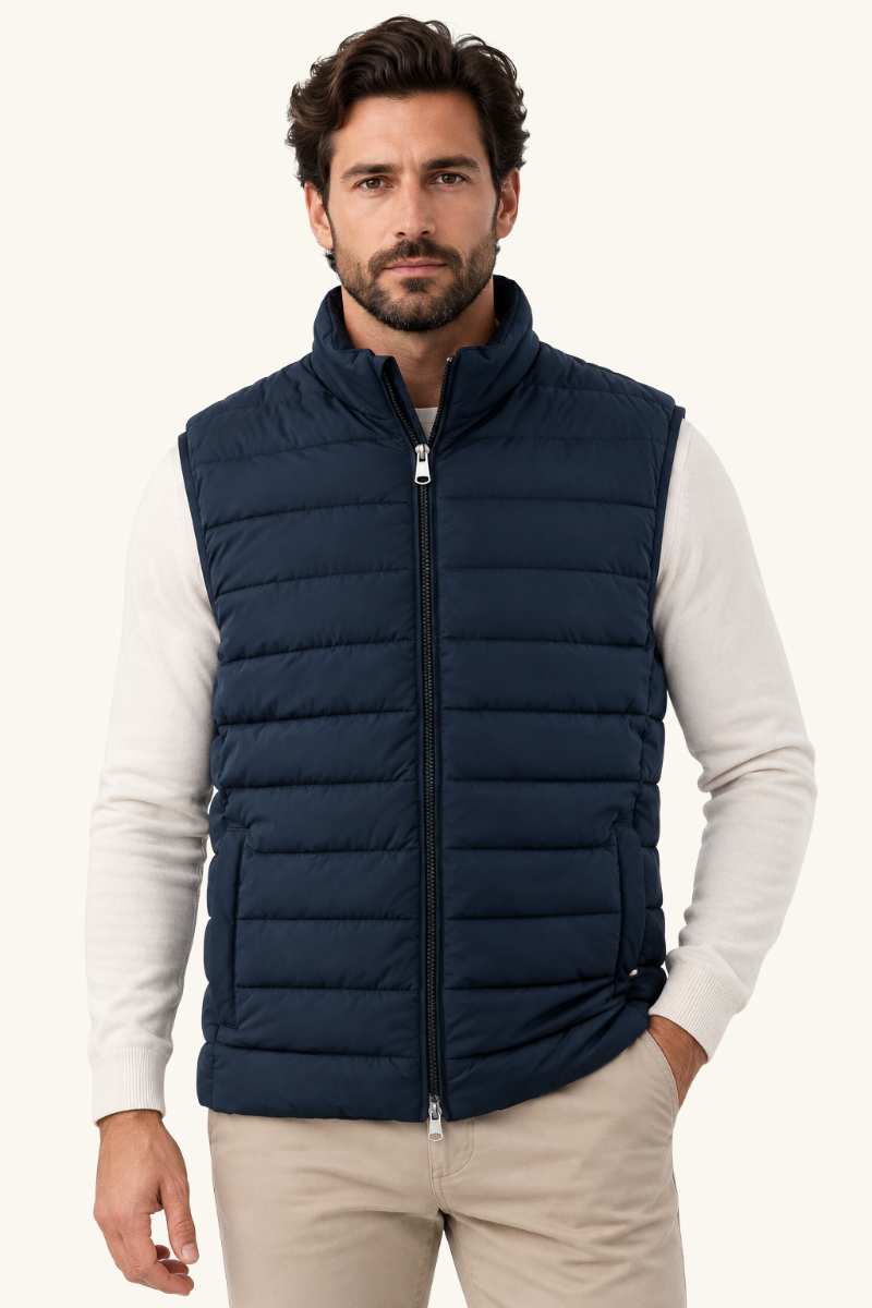 Heren Gewatteerd Mouwloos Vest met Hoge Kraag en Ritssluiting
