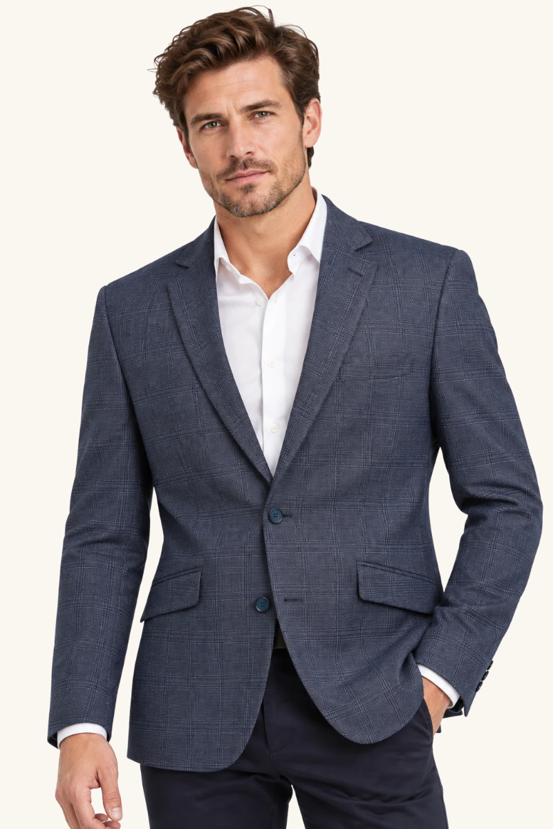 Heren Geruite Blazer met Revers en Knoopsluiting