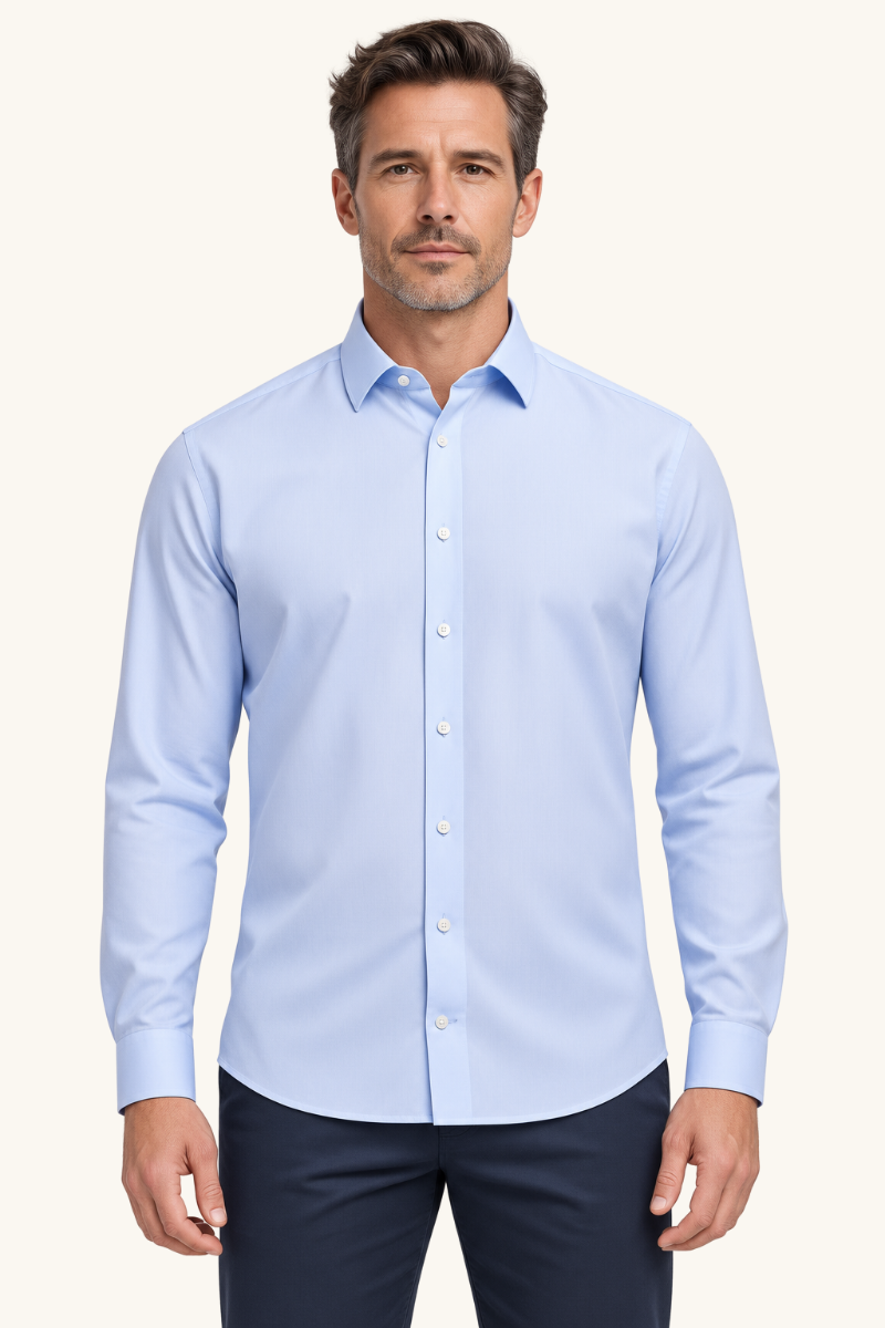 Heren Stretch Slim Fit Overhemd met Lange Mouwen