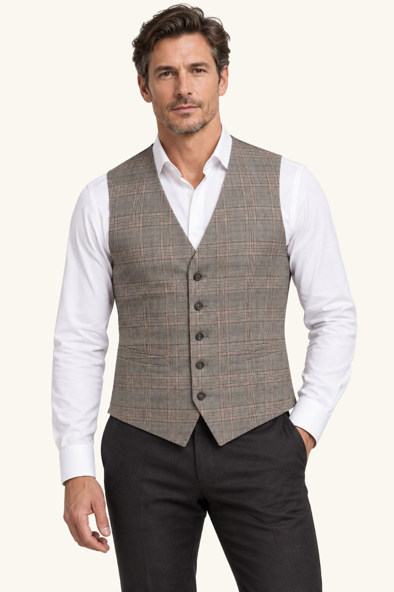 Heren Geruit Gilet met Knoopsluiting