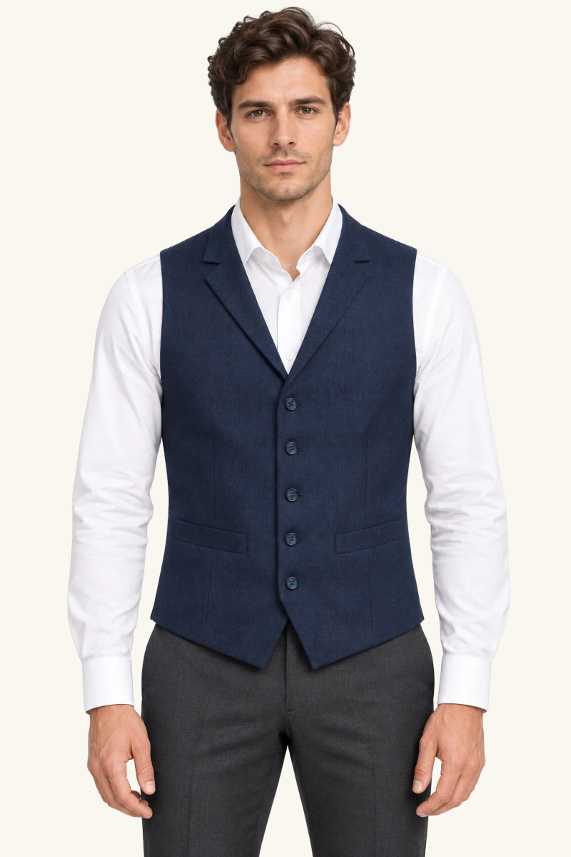 Heren Geruit Gilet met Revers en Knoopsluiting