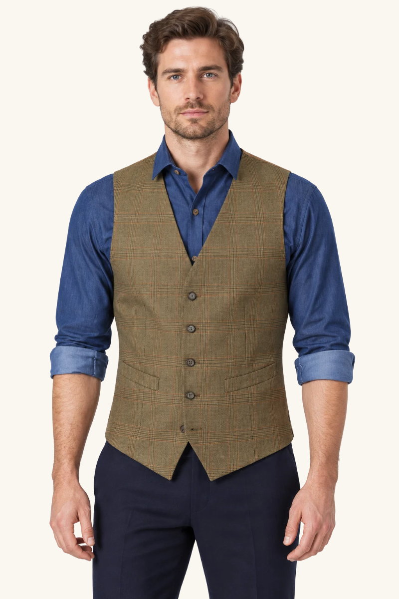 Heren Geruit Gilet met Knoopsluiting
