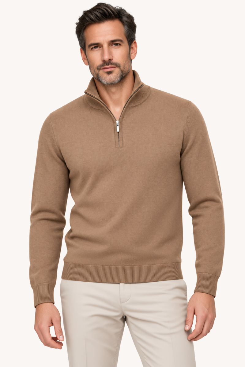 Heren Trui met Halve Rits en Hoge Kraag
