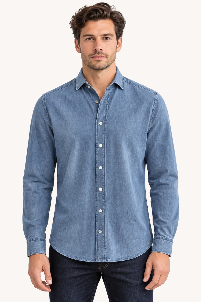 Heren Denim Overhemd met Lange Mouwen