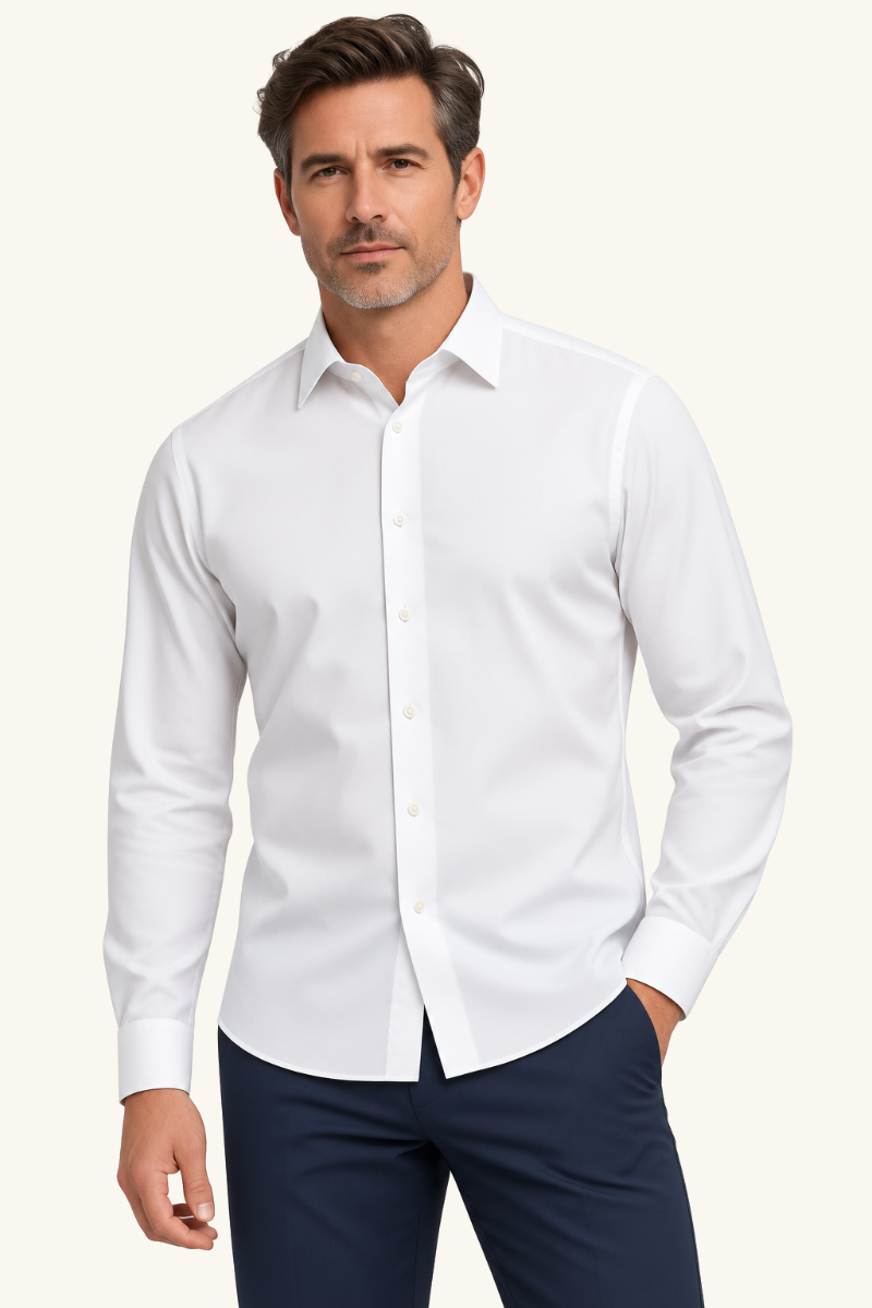 Heren Stretch Slim Fit Overhemd met Lange Mouwen