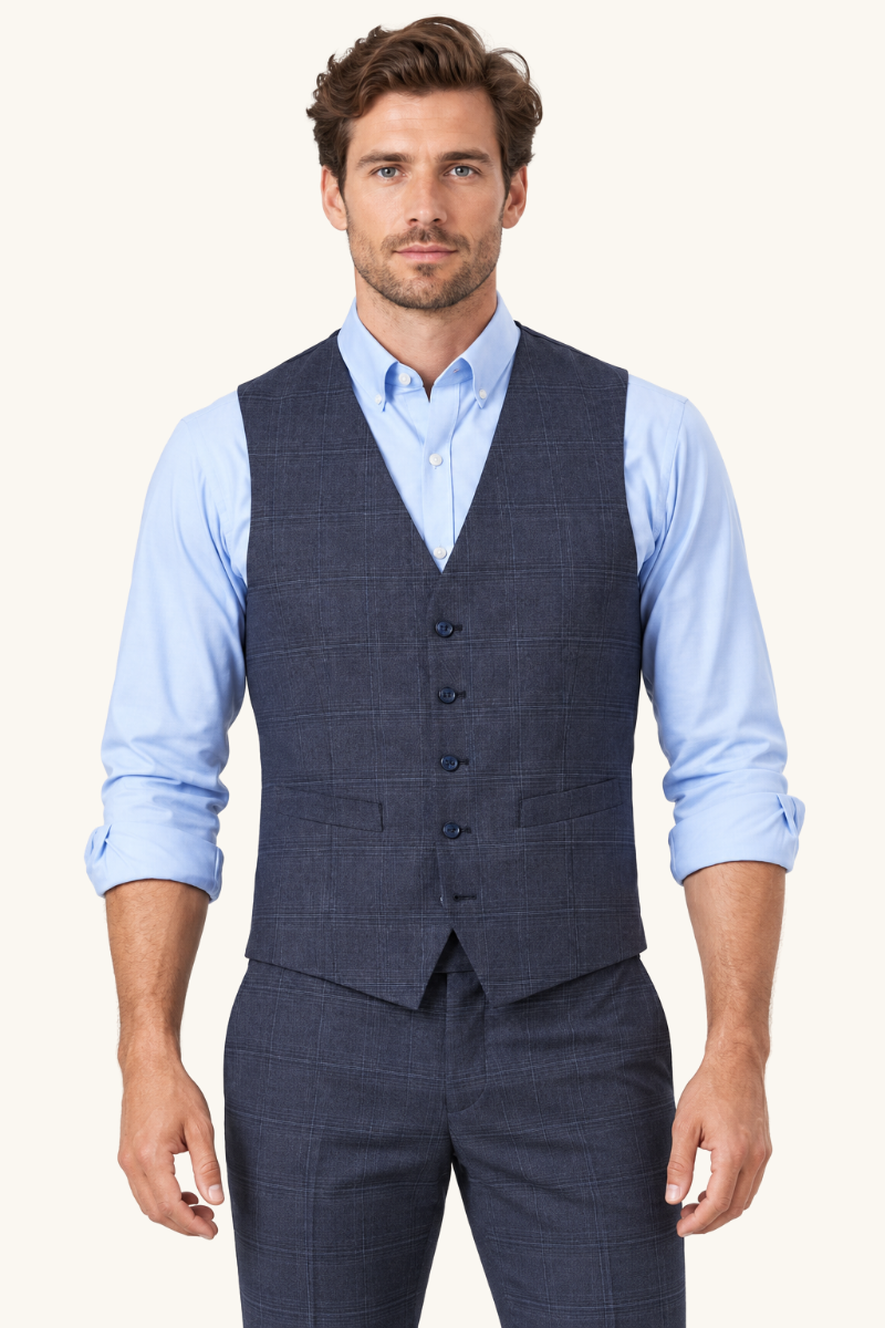 Heren Geruit Gilet met Knoopsluiting