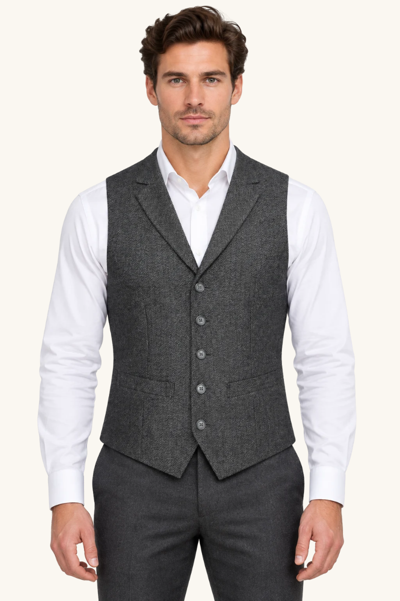 Heren Klassiek Gilet met Revers en Knoopsluiting