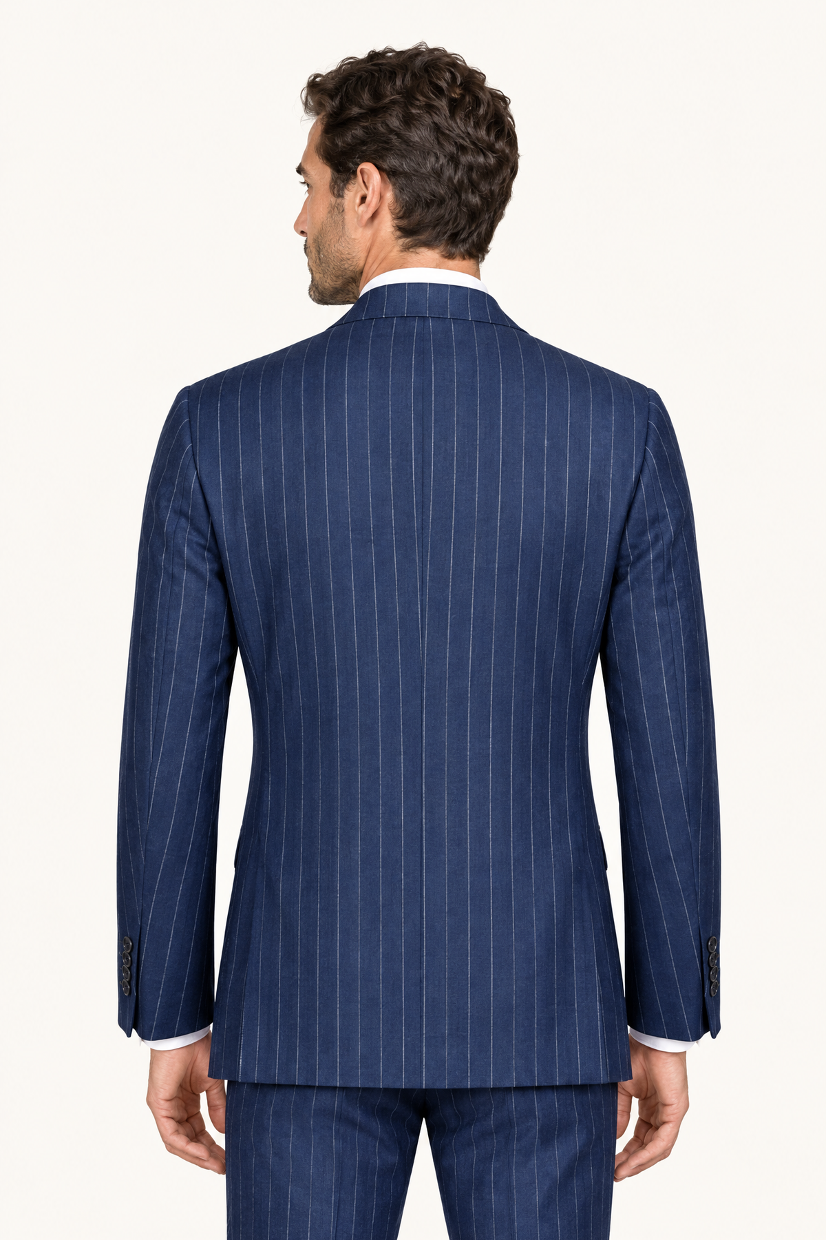 Tuscany Navy Blue Banda Suit — colbert op model, achteraanzicht