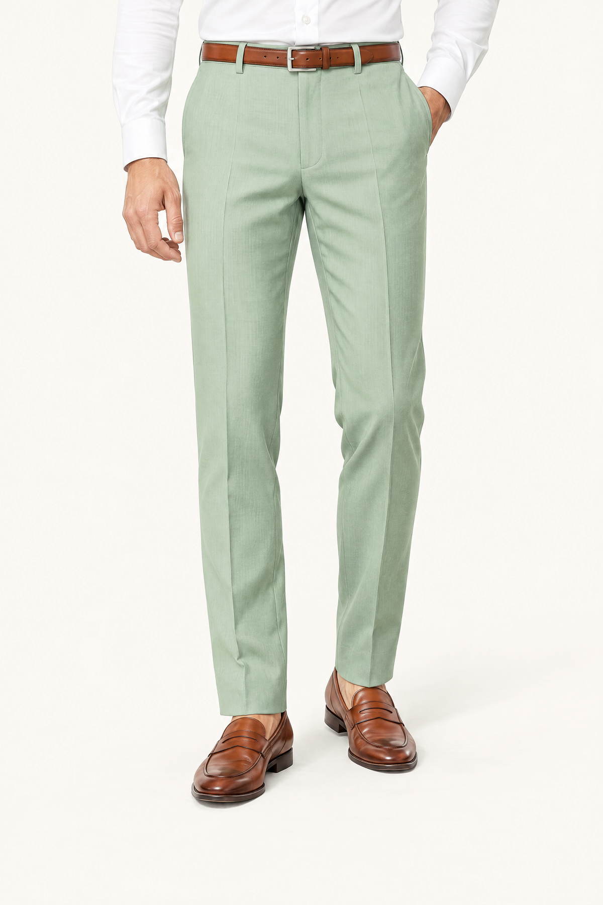 Tuscany Green Suit — pantalon op model, vooraanzicht