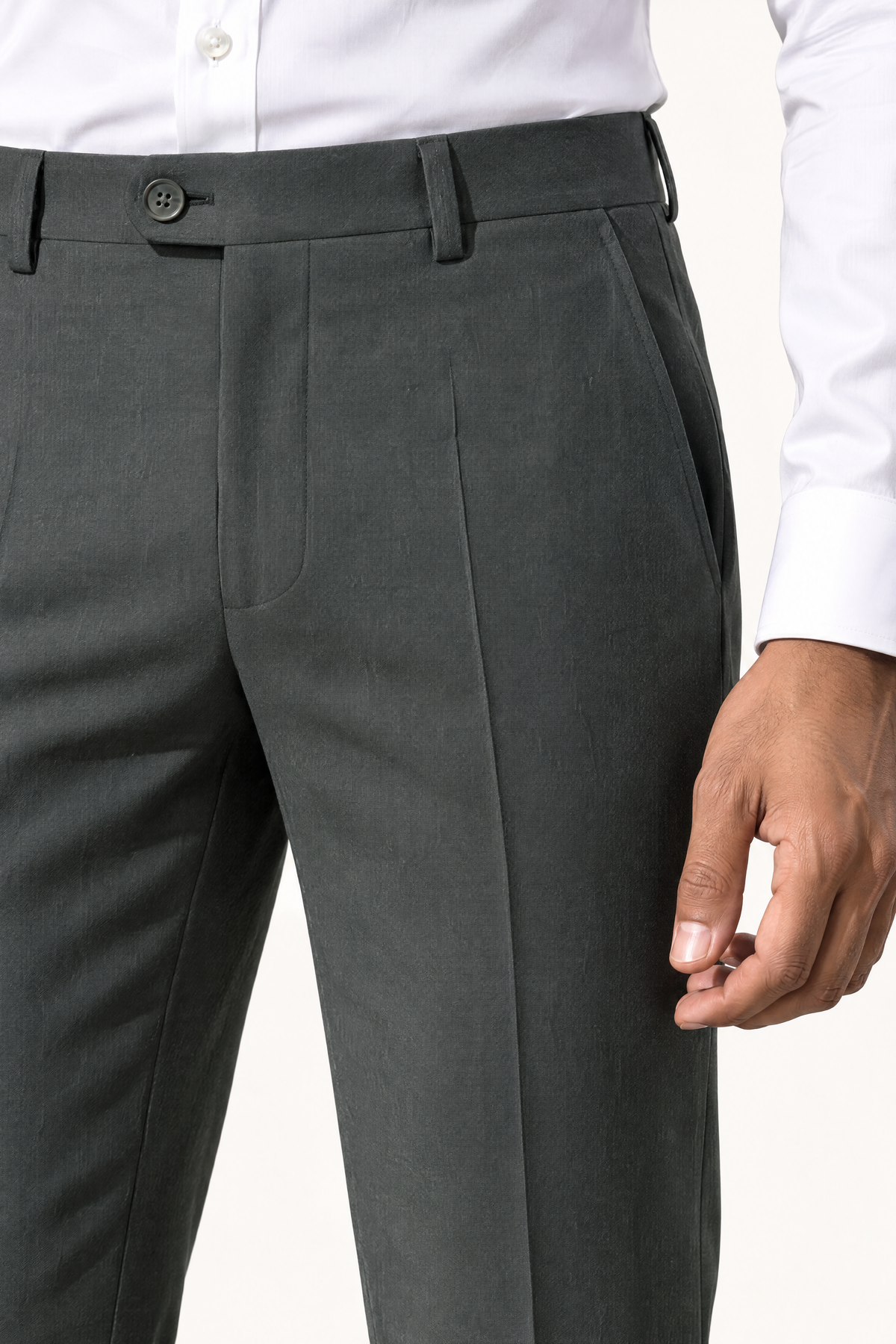 Tuscany Grey Suit — taille met bandplooi en sluiting