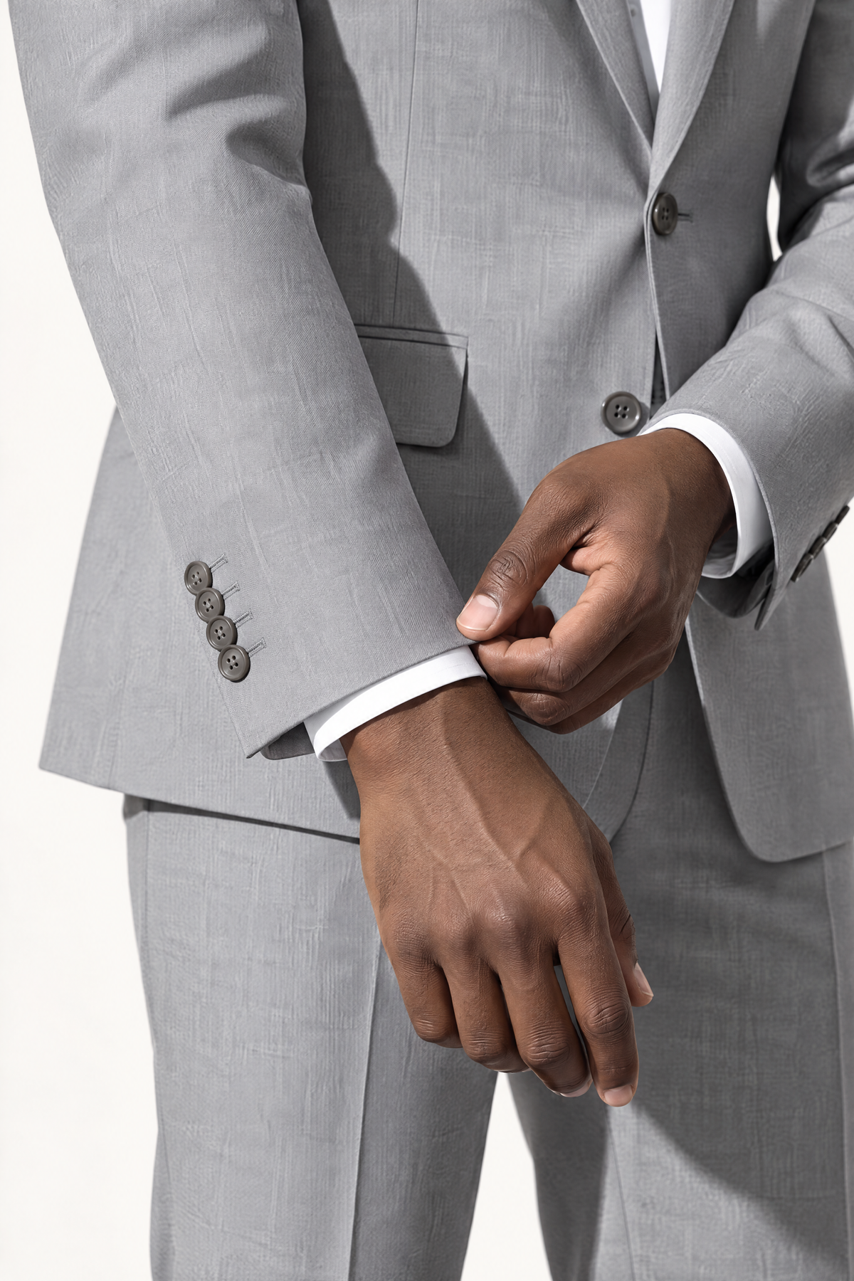 Tuscany Grigio Suit — mouwafwerking met kissing buttons