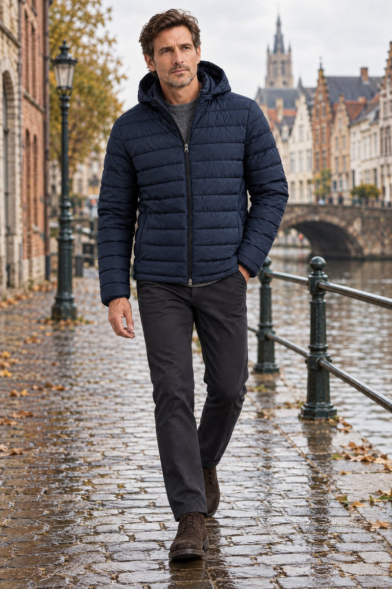 Heren Gewatteerde Jas met Capuchon
